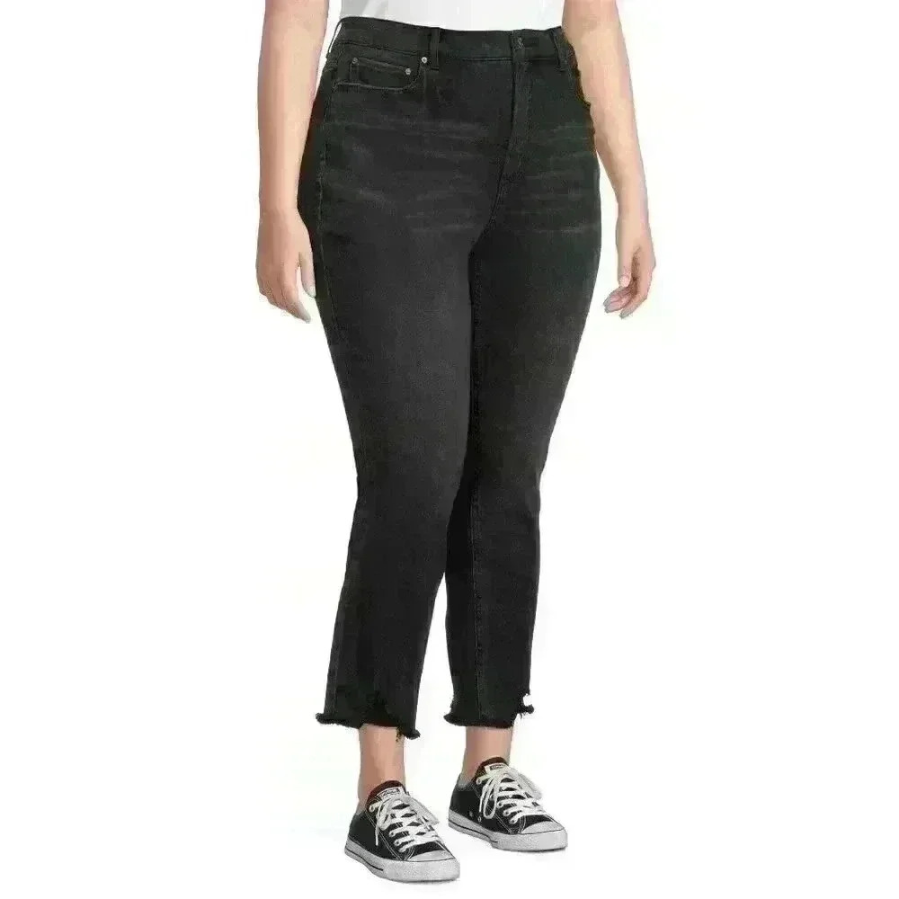 Terra & Sky Womens Plus Size Vintage Crop Denim Jeans High Rise Stretch Black